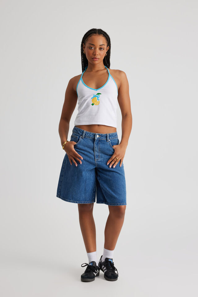 Graphic Halter Top, WHITE/LEMONS