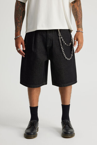 Open Gallery Baggy Denim Short, PLEATED BLACK RAW