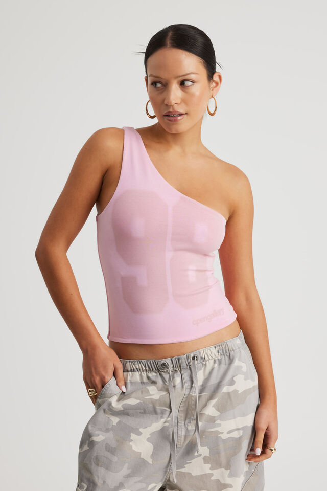 Graphic One Shoulder Tank, ICE PINK/OG 98