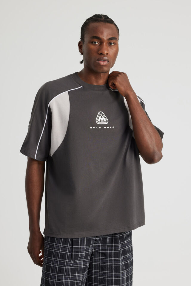 Half Half Box Fit Panelled Graphic Tshirt, HH SLATE PEBBLE/HH ELITE