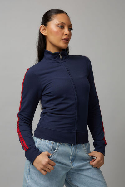 Fitted Zip Through, NAVY/RED
