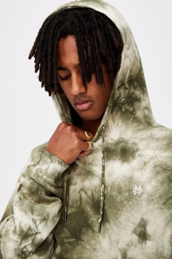 Oversized Tie Dye Hoodie, WHITE/ARMY GREEN TIE DYE