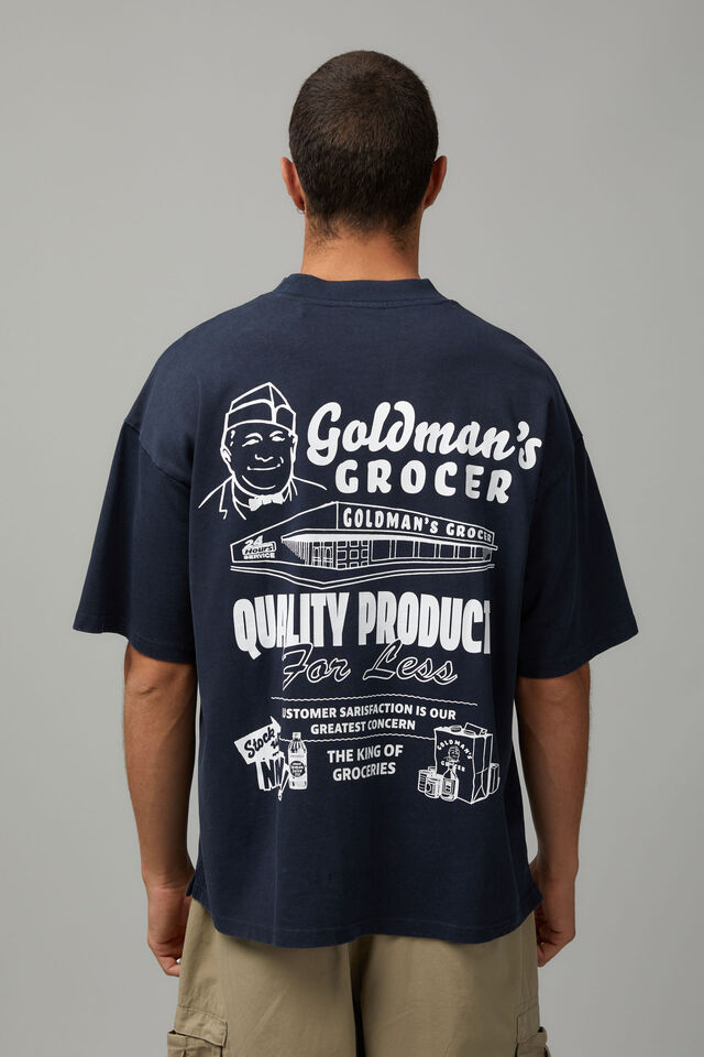 Heavy Weight Box Fit Graphic Tshirt, WASHED NAVY/GOLDMANS GROCER