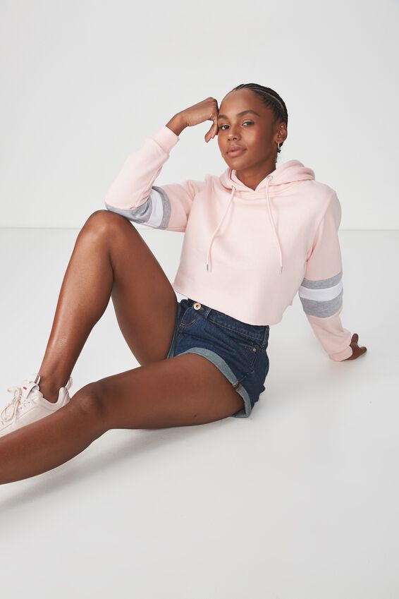 Splice Crop Hoodie, STRAWBERRY CREAM