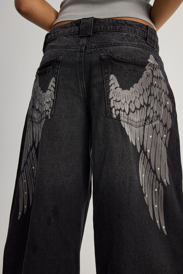 Mega Baggy Jean, EXTREME BLACK WASH _ ANGEL WINGS