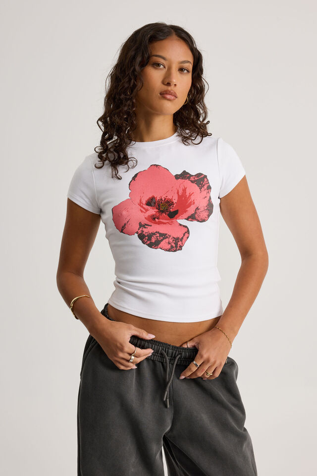 Fitted Graphic Tee, WHITE/FLOWER