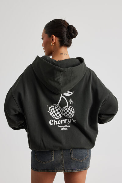 Harley Slouchy Hoodie, WASHED BLACK/DISCO CHERRY