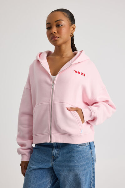 Stormy Zip Through Hoodie, PARFAIT PINK/TLK LTR AGAIN & AGAIN