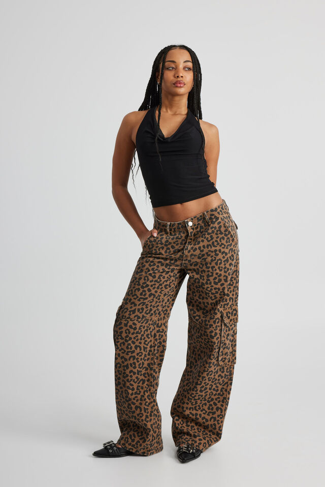 Lexi Baggy Cargo Jean, LEOPARD PRINT