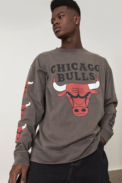 Long Sleeve Nba T Shirt, LCN NBA WASHED ASPHALT/CHICAGO BULLS