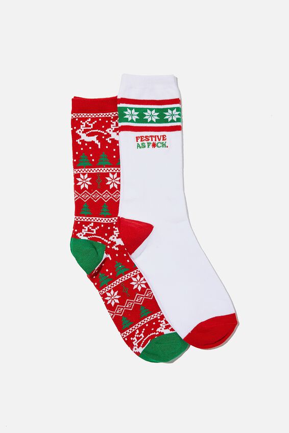 Xmas Gift Pack Socks - Jersey Socks, FESTIVE/REINDEER