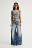 Mesh Square Neck Top, CLOUD/CHOC BLUR CHECK - example image 2