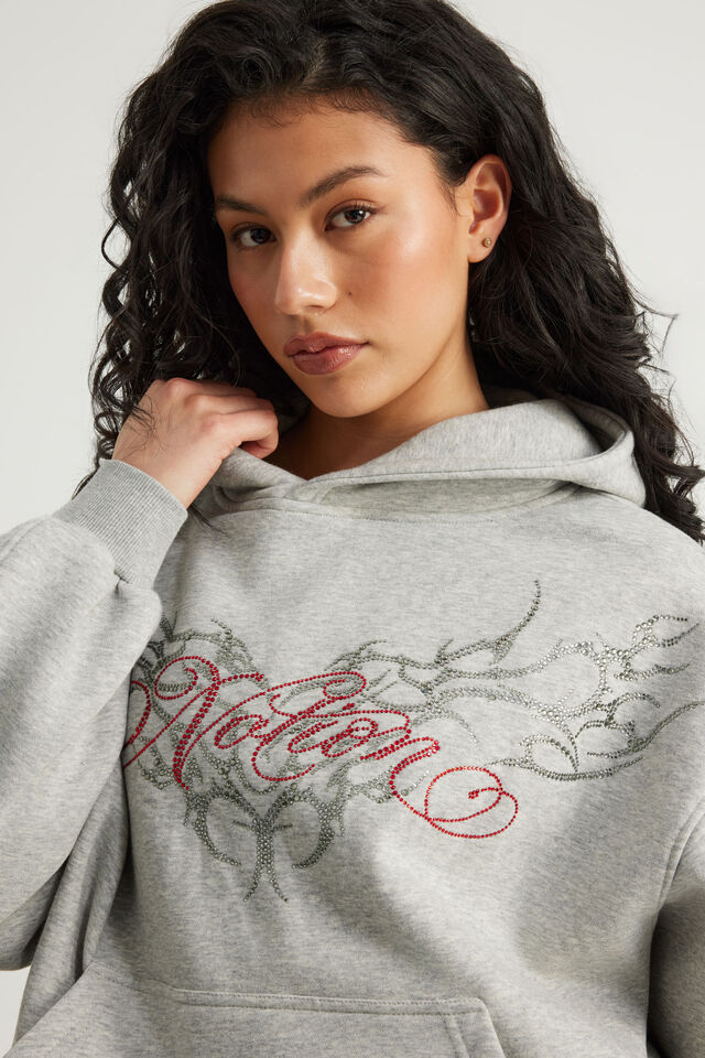Notion Boxy Hoodie, NTN GREY MARLE/RHINESTONE CYBER