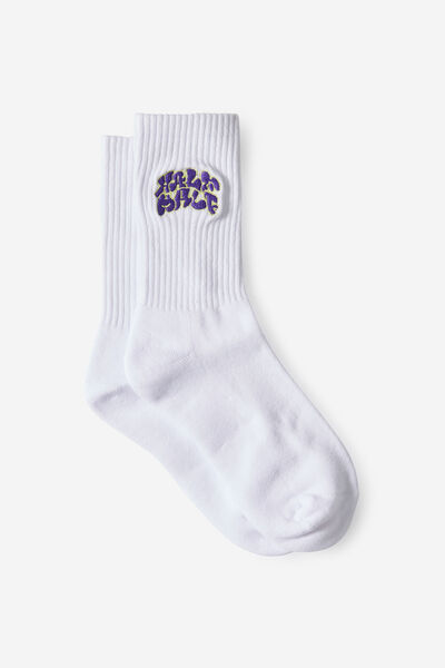 Unisex Rib Sock - Extra, HH BUBBLE LOGO PUR GRN WHITE