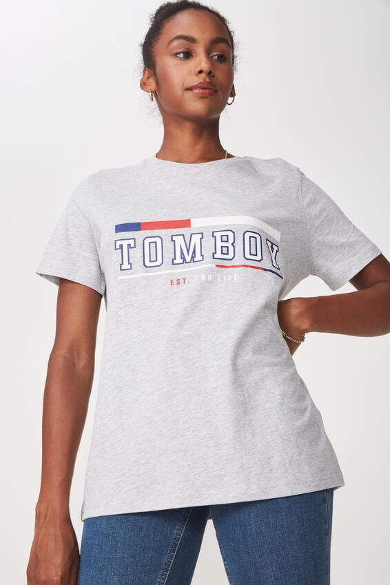 Relaxed Graphic T Shirt, GREY MARLE_TOMBOY