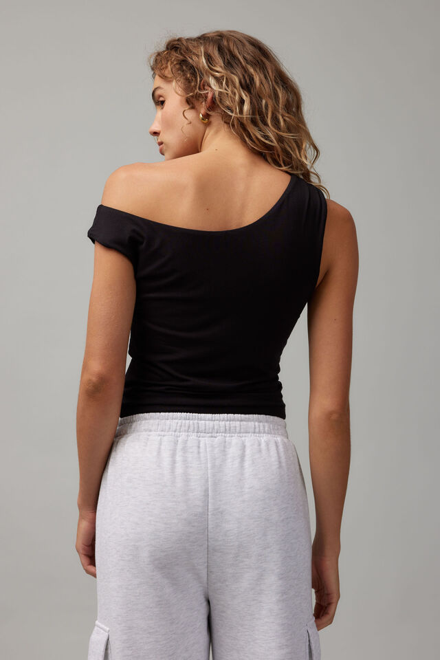Gemma Asymmetric Shoulder Tank, BLACK