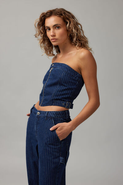 Lilly Pinstripe Denim Bandeau, NAVY PINSTRIPE