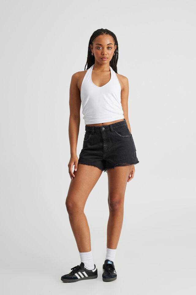 Street Cut Off Denim Short, WASHED BLACK