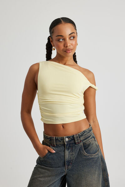 Leah Off Shoulder Ruched Top, YELLOW