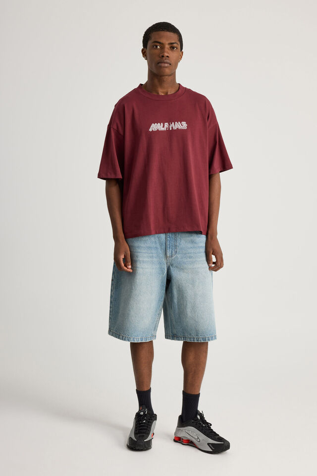 Half Half Heavyweight Box Fit Graphic Tshirt, HH BORDEAUX/BRICKS