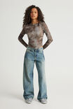 Fitted Long Sleeve Top, GREY BROWN TIE DYE - alternate image 2