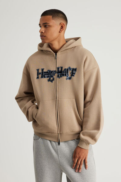Half Half Zip Thru Hoodie, HH CREMA/HOLY GRAIL