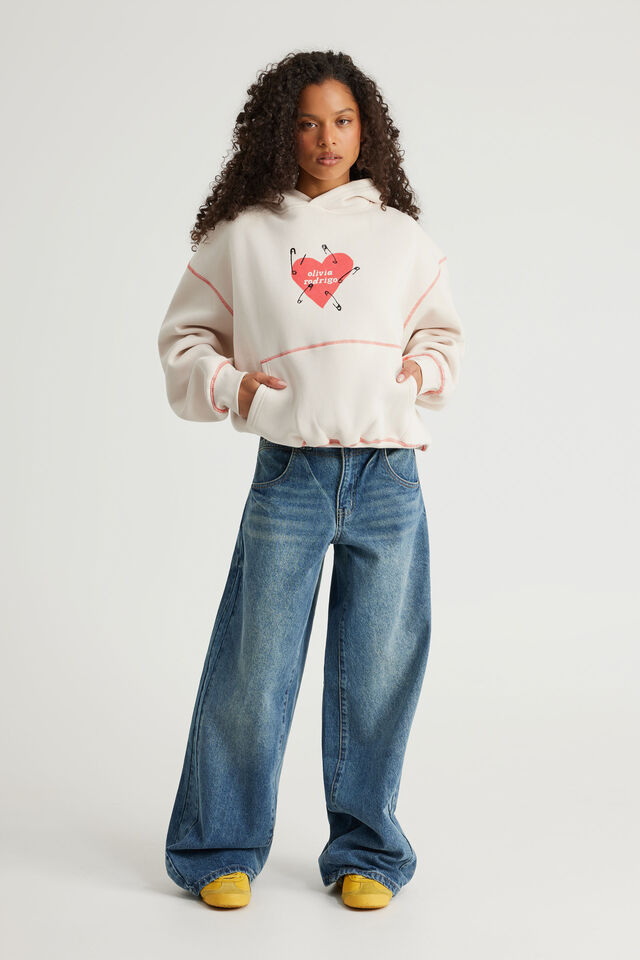 Music Merch Boxy Hoodie, LCN BRA LIGHT STONE/OLIVIA RODRIGO