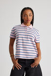 Short Sleeve Polo Top, PINK STRIPE - alternate image 1