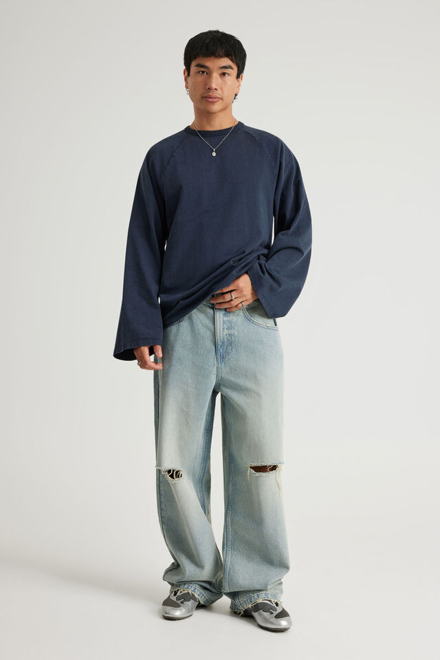 Notion Baggy Jean, GRITTY BLEACH/CLOUD EMBROIDERY