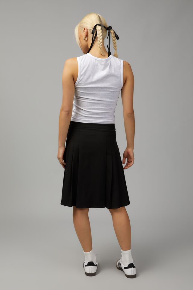 Midi Pleated Skirt, BLACK
