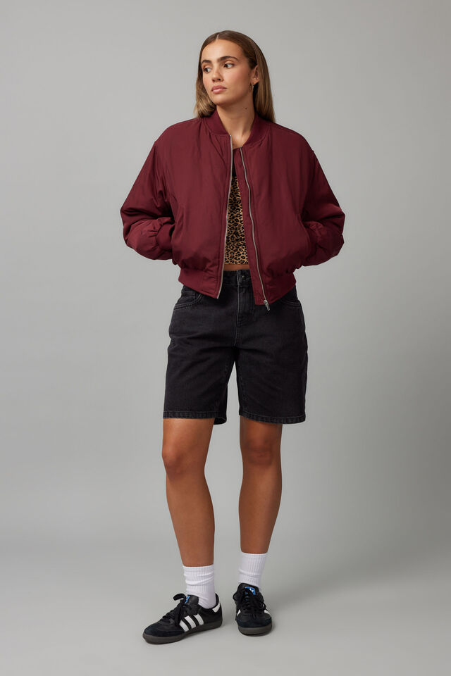 Ava Crop Bomber Jacket, BORDEAUX