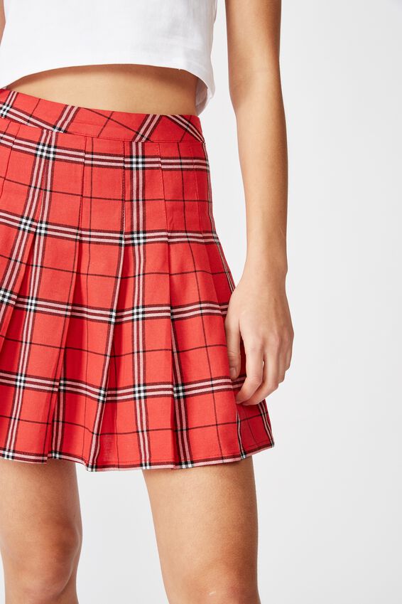 Pleated Skirt, ALICIA CHECK_RED