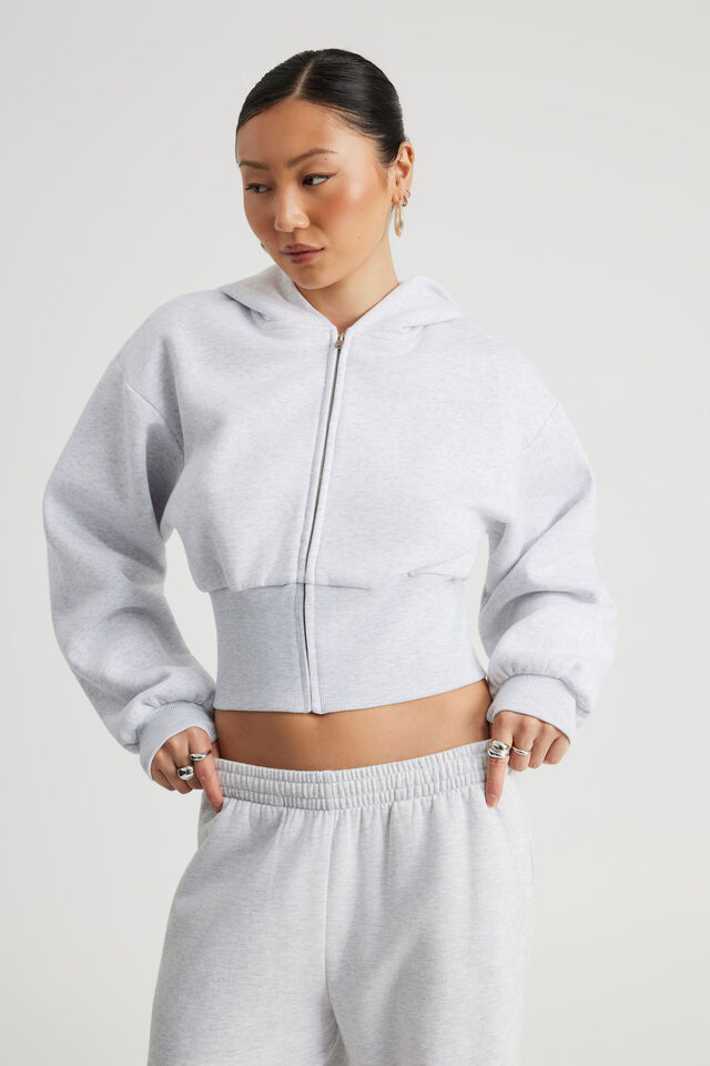 Authentics Shrunken Zip Through Hoodie, SILVER MARLE