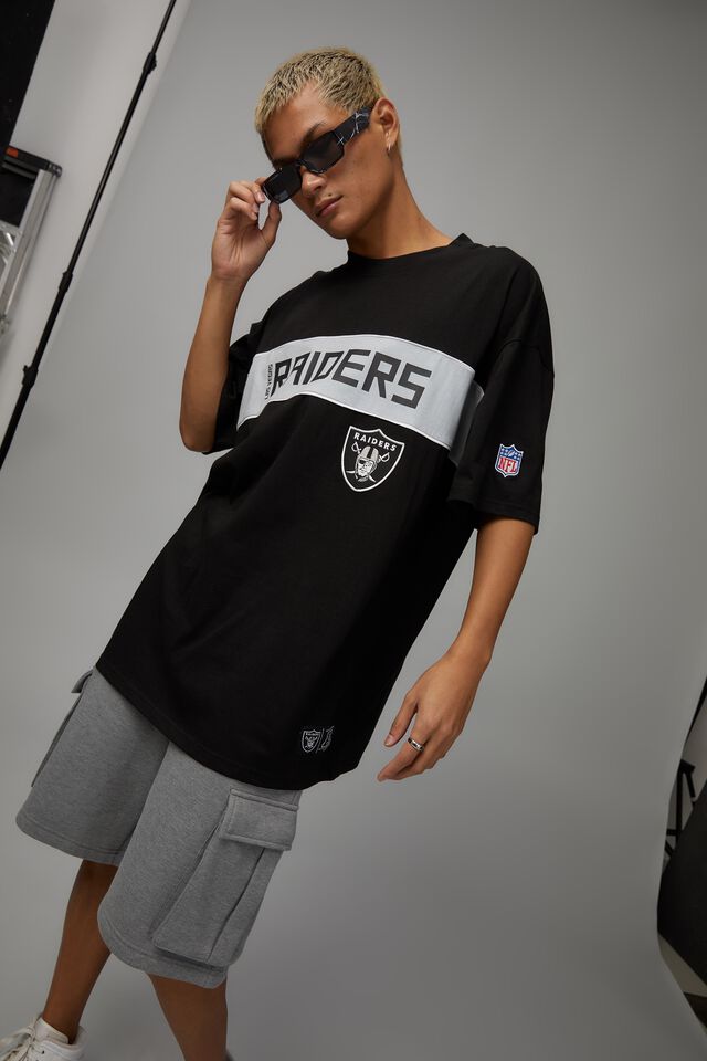 Oversized Nfl T Shirt, LCN NFL PANELLED BLACK GREY/RAIDERS