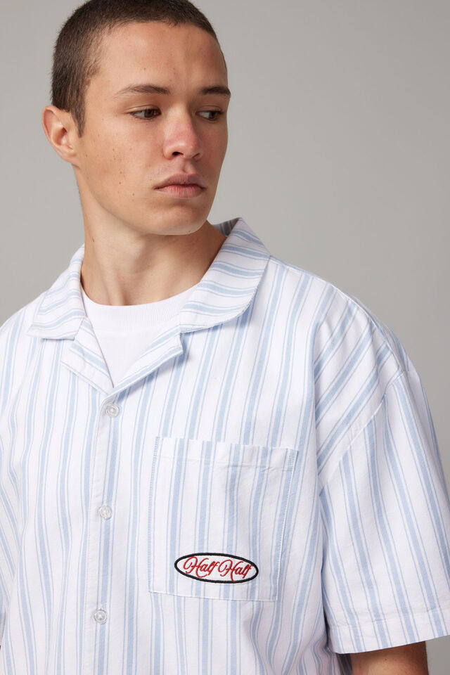 Boxy Cropped Short Sleeve Shirt, WHITE/BLUE OXFORD STRIPE