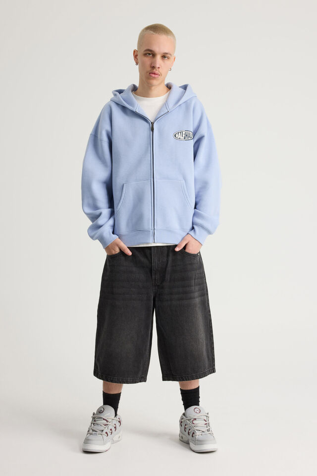 Half Half Zip Thru Hoodie, HH BLUE CHALK/ UNDERGROUND