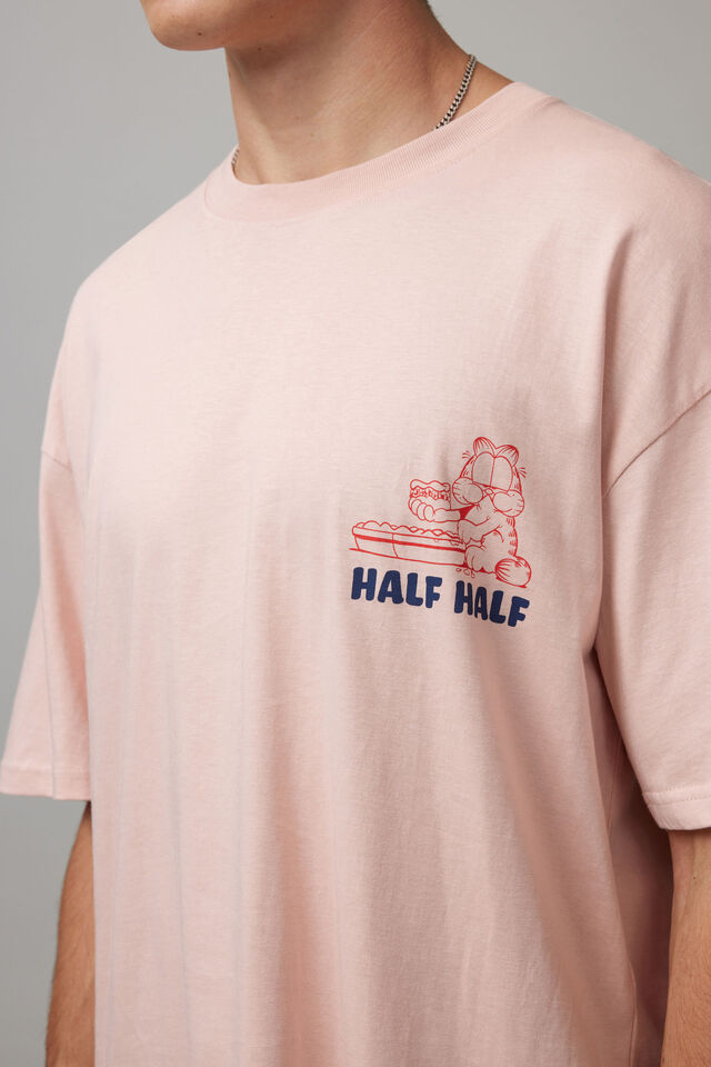 Half Half X Garfield T Shirt, LCN GAR DUSTY PINK/GARFIELD PIZZA PASTA