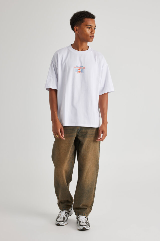 Half Half Heavyweight Box Fit Graphic Tshirt, HH WHITE/INTERNET CAFE