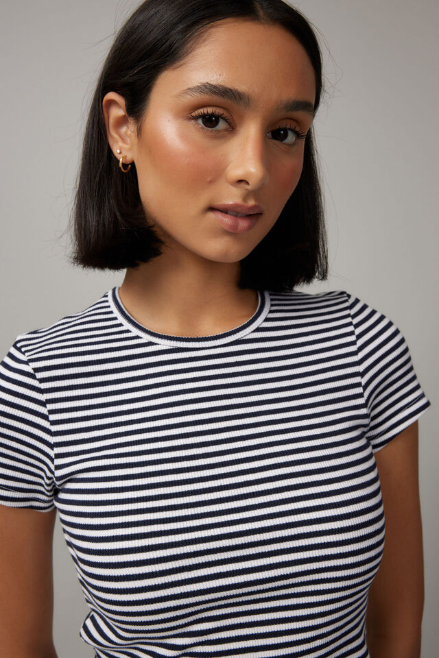 Ruby Rib Baby Tee, NAVY/WHITE STRIPE