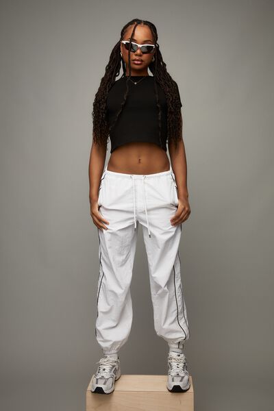 Relaxed Lightweight Track Pant, WHTIE/BLACK