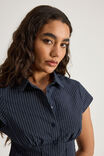 Short Sleeve Fitted Shirt, NAVY PINSTRIPE - alternate image 4
