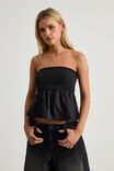 Juno Shirred Babydoll Bandeau, BLACK - alternate image 1