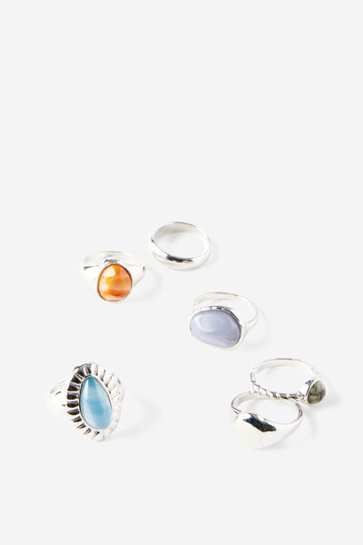Ring Pack W Stones, SILVER WITH MULTI STONES