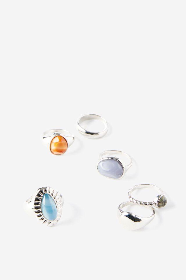 Ring Pack W Stones, SILVER WITH MULTI STONES