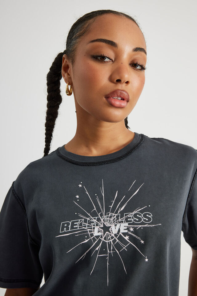 Boxy Graphic Tee, WASHED BLACK/RELENTLESS LOVE