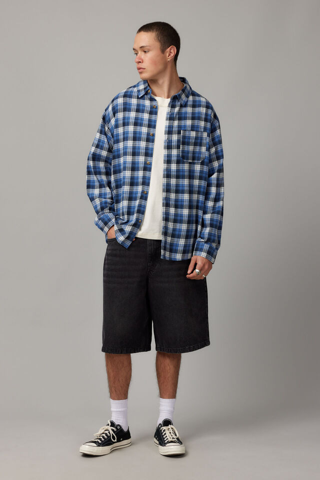 Washed Lightweight Check Shirt, WASHED NAVY BLUE CHECK