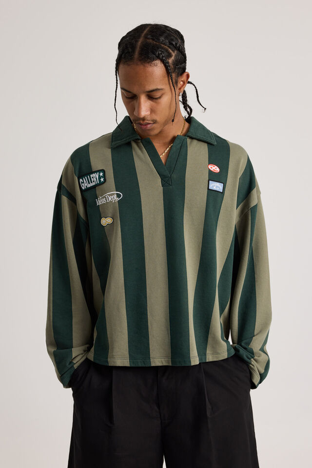 Open Gallery Striped Polo, OG DUSTY KHAKI STRIPE/OPEN GALLERY ICONS
