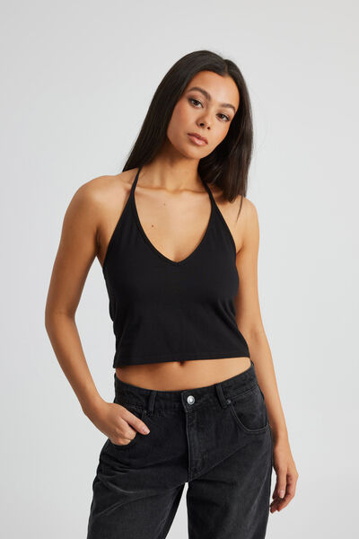 Milly V Neck Halter Top, BLACK