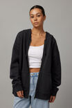 Washed Zip Through Hoodie, WASHED BLACK - alternate image 1