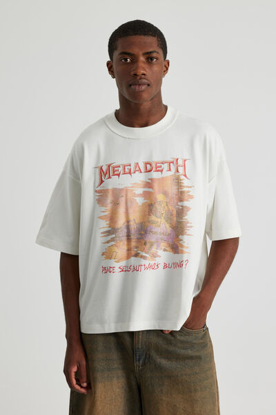 Boxy Cropped Music T Shirt, LCN MAN CLOUD/MEGADETH PEACE SELLS
